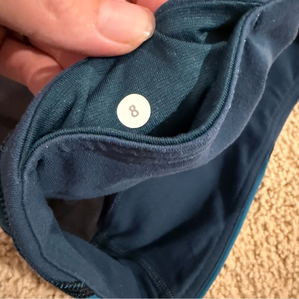 Lululemon Athletica Black Cropped Leggings with Blue Waistband - Picture 2 of 9